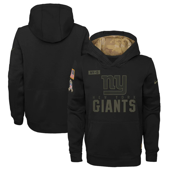 Youth New York Giants Black NFL 2020 Salute To Service Sideline Performance Pullover Hoodie